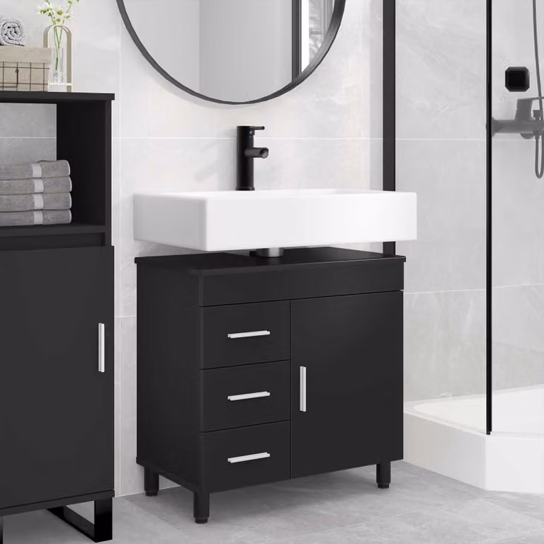 Mobiletto da bagno moderno vidaXL Nero opaco con ante a cerniera e ripiani interni L/P/H: 60 x 35 x 60 cm