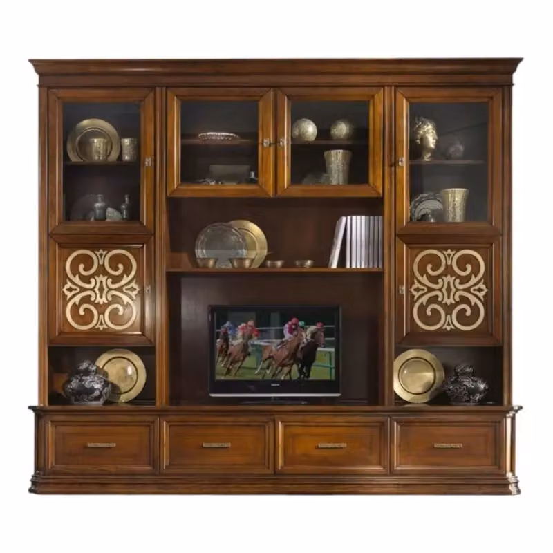 Parete attrezzata classica in legno noce e dettagli oro Mobili 2G L/P/H: 281 x 55 x 245 cm – 1