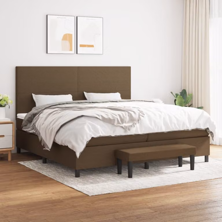 vidaXL Letto Ibrido con Giroletto a Molle e Materasso in Tessuto Marrone e Bianco L/P/H: 200 x 200 x 128 cm