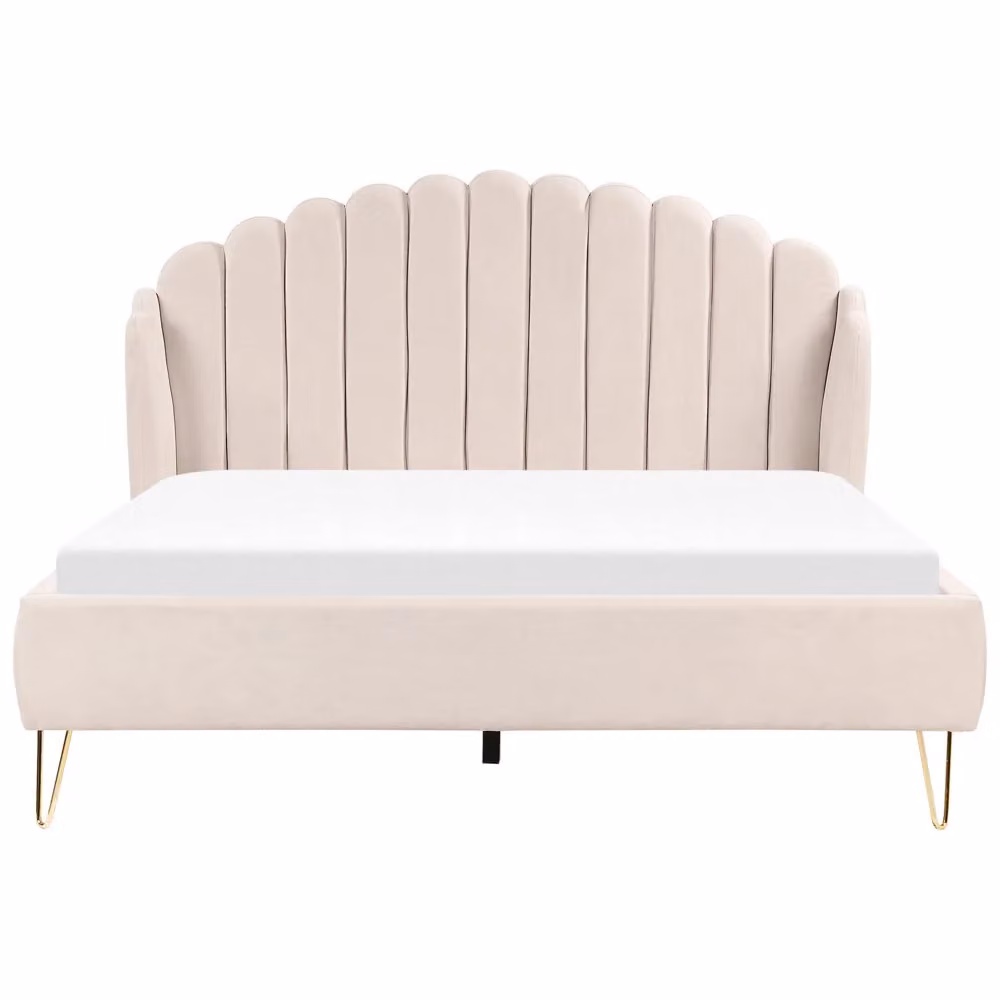 Letto Beliani con rete in tessuto beige e testata capitonné, L/P: 160 x 200 cm – 2