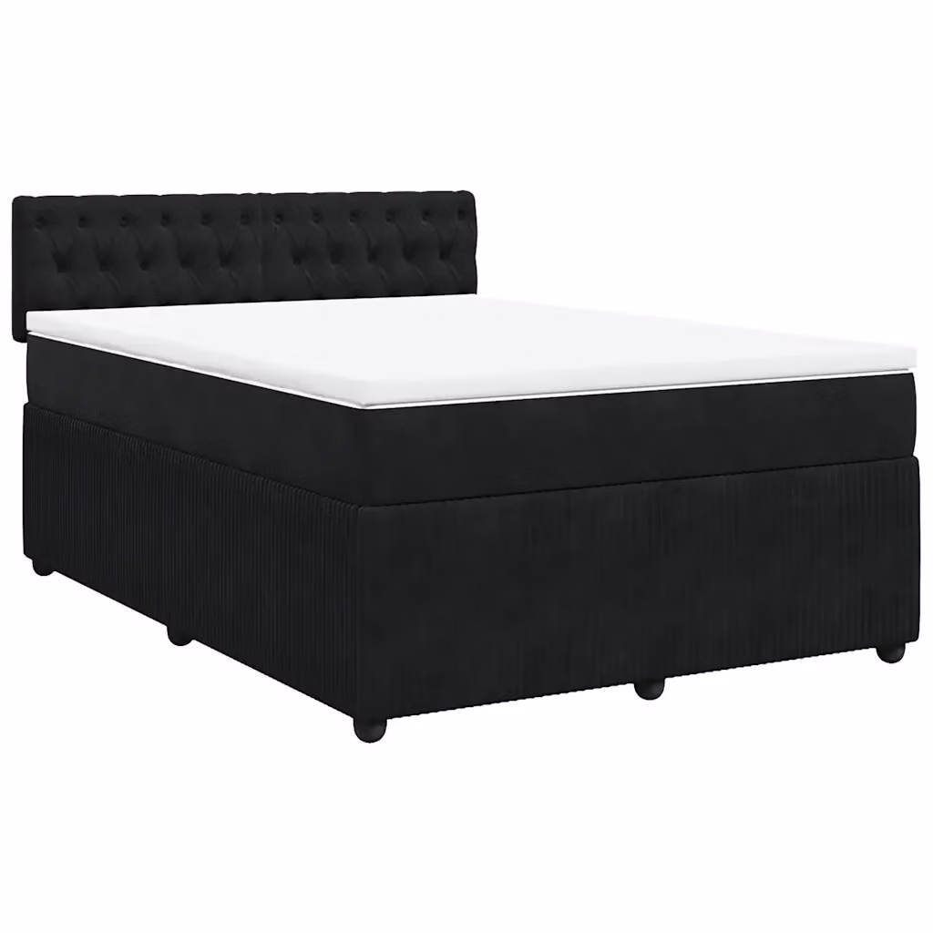 Letto con Giroletto a Molle e Materasso Ibrido vidaXL in Velluto Nero e Bianco L/P: 160 x 200 cm – 2