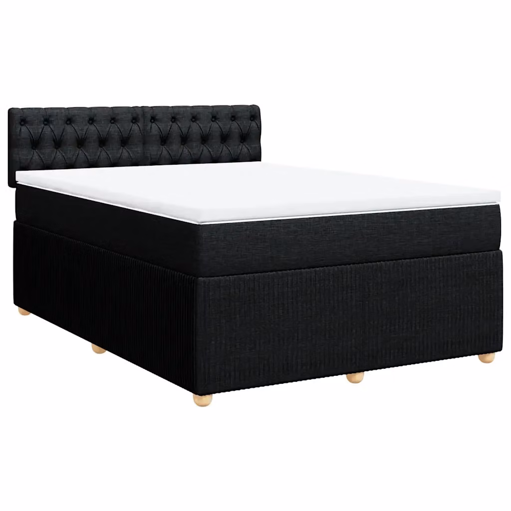 Letto Ibrido vidaXL con Giroletto a Molle e Materasso in Tessuto Nero e Bianco L/P/H: 140 x 200 cm – 2