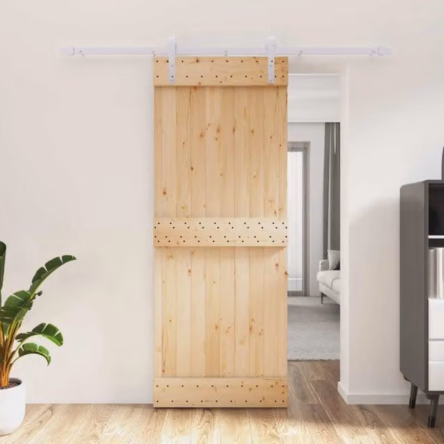 Porta scorrevole moderna vidaXL in legno e acciaio, colori bianco e marrone, L: 80 cm, H: 210 cm