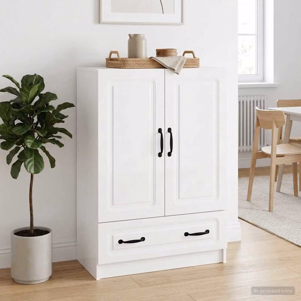 Credenza moderna vidaXL in bianco lucido in legno MDF, L 66 cm x P 34,5 cm x H 92 cm