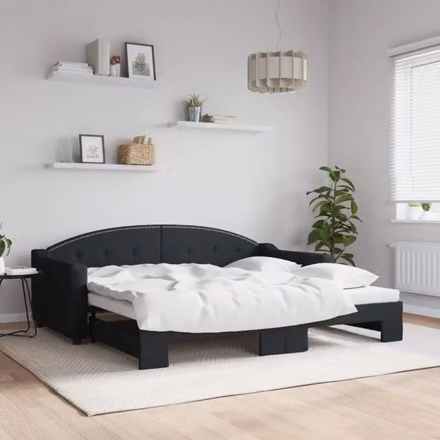 Divano Letto con Letto Estraibile vidaXL Nero in Tessuto con Struttura Mista e Imbottitura in Schiuma L/P/H: 90 x 190 cm