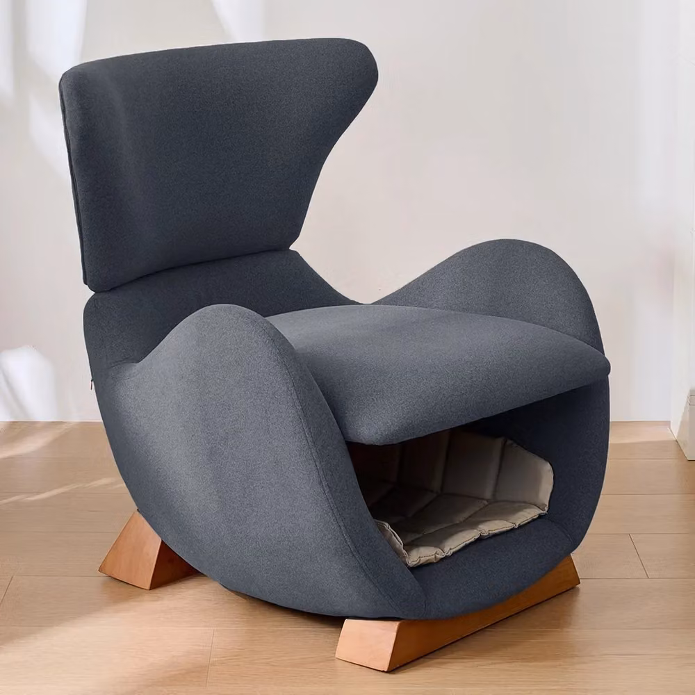 Poltrona da salotto Zephmum a forma di squalo balena in tessuto grigio con struttura in legno e imbottitura in schiuma – 2