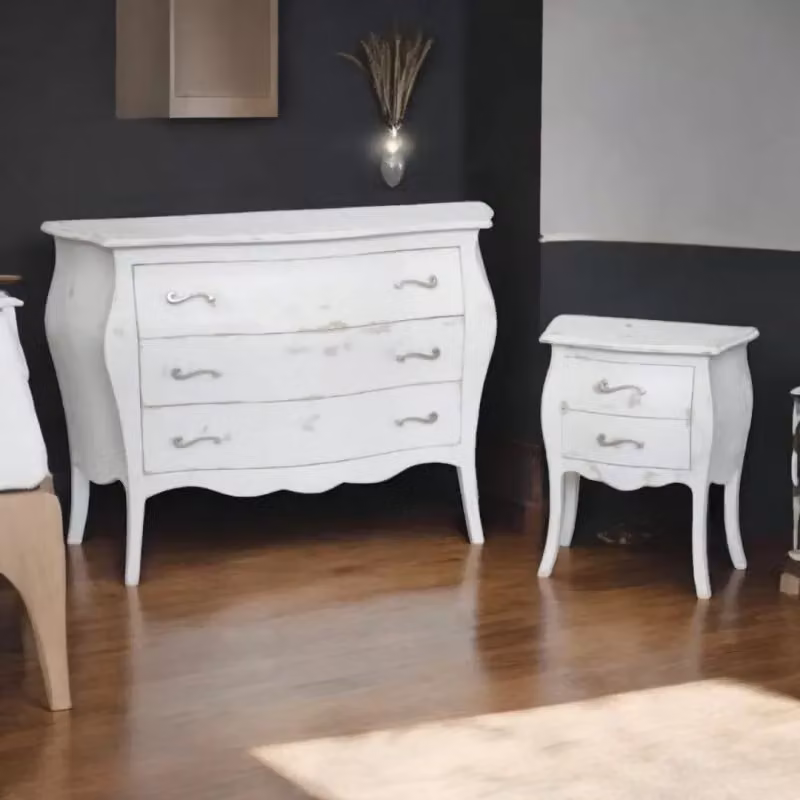 Cassettiera bombata in legno di pino stile shabby chic bianco Mobili 2G L/P/H: 118 x 50 x 85 cm – 2