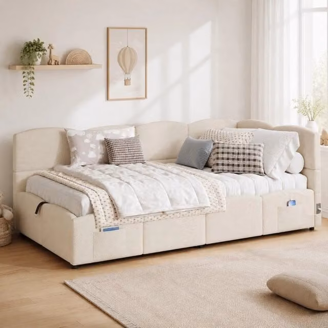 LETTO Contenitore 90x200 cm Bouclé Beige