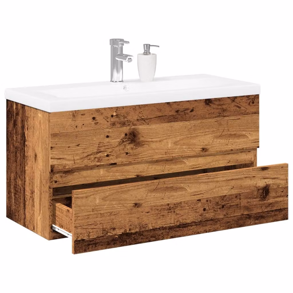 Mobile da bagno con lavabo integrato vidaXL in legno stile rustico, Bianco e Marrone