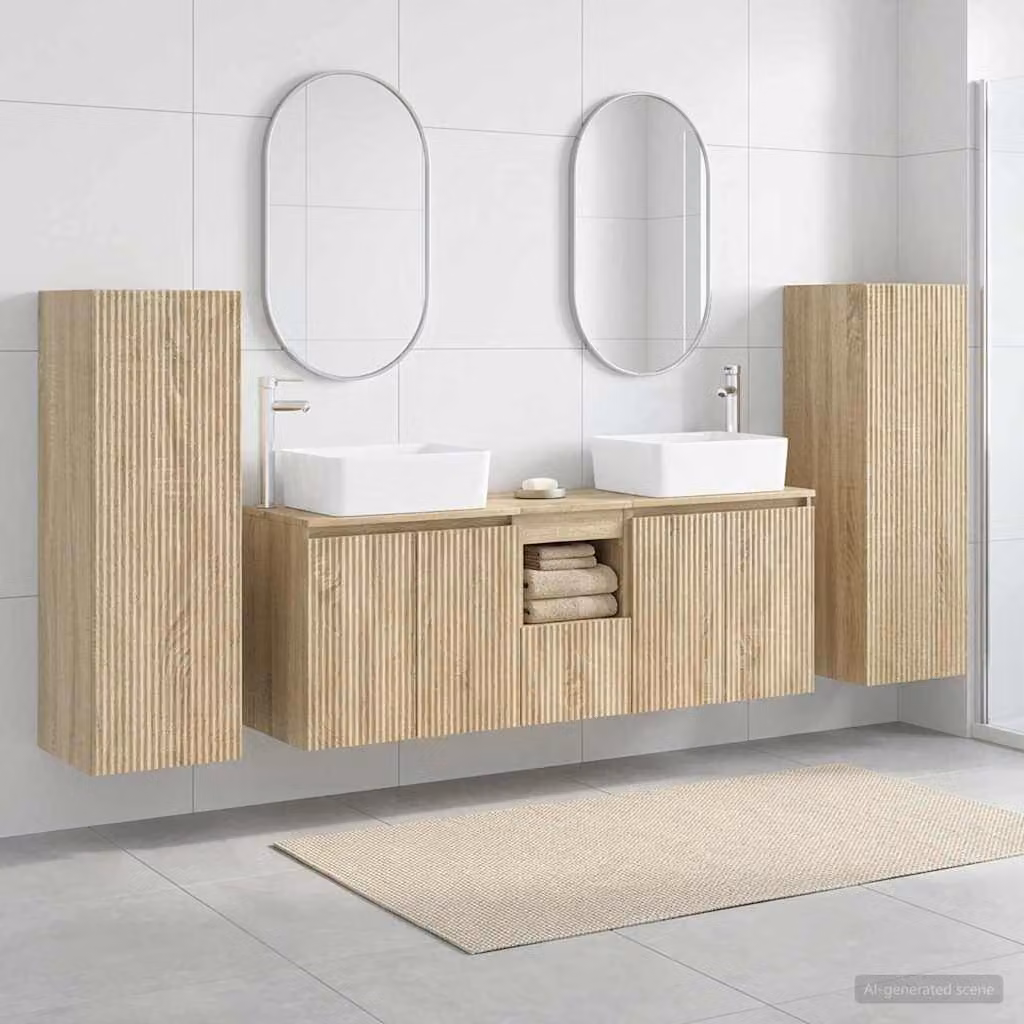 Set di mobili per il bagno moderno vidaXL da 5 pezzi in legno marrone con mobile sottolavabo e pensile a parete