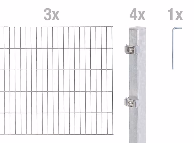 Alberts 653743 Recinzione a doppia rete metallica come set completo di 8 pezzi, zincato a caldo, altezza 120 cm, lunghezza 6 m