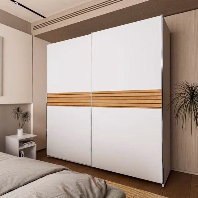 Armadio Metropol 2 ante scorrevoli 200 cm. colore bianco con inserti rovere