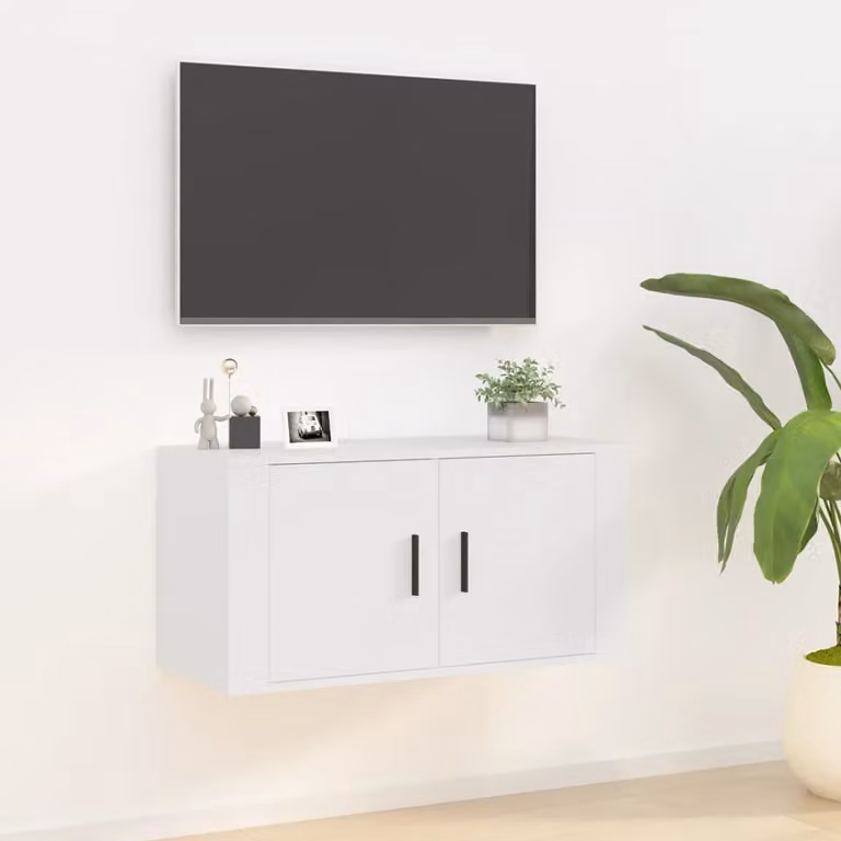 vidaXL Mobile Porta TV a Parete Bianco in Legno e MDF L: 80 cm, P: 34,5 cm, H: 40 cm