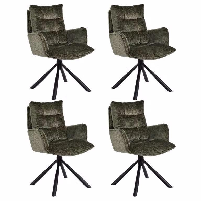 Duhome Sedia da pranzo girevole a 360° Set di 4 poltrone lounge Sedia in ciniglia con funzione di ritorno per ufficio, cucina, soggiorno, camera da letto, verde