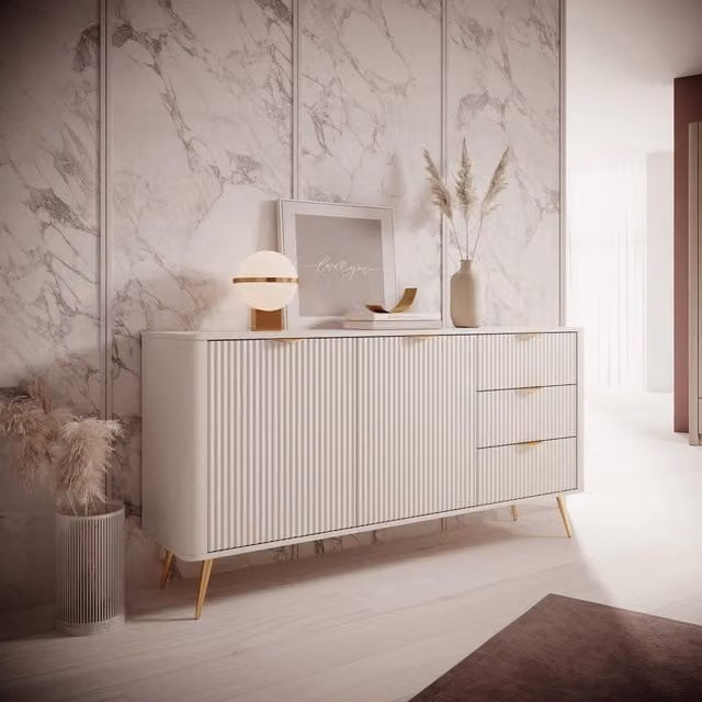 Madia Halilala, Credenza 3 Cassetti, 163x38x81h cm Beige