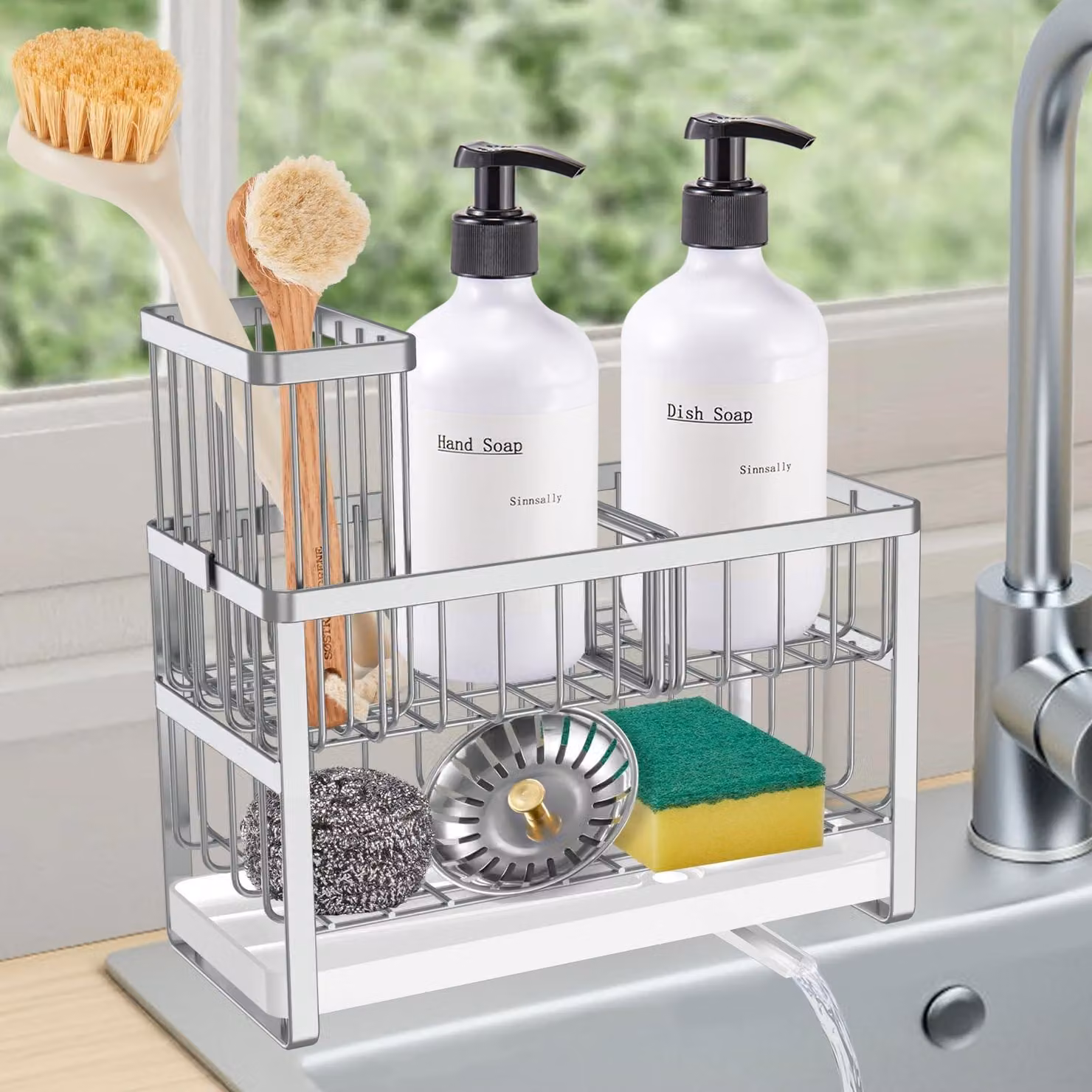 Omgoods - Porta stoviglie a due ripiani - Organizzatore per la cucina - Portaoggetti - Accessori per la cucina - Antiscivolo - Acciaio inossidabile