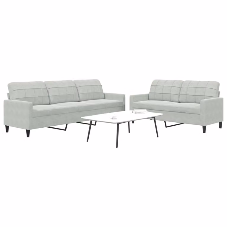 Set di 2 divani moderni vidaXL in velluto grigio con cuscini e struttura in metallo