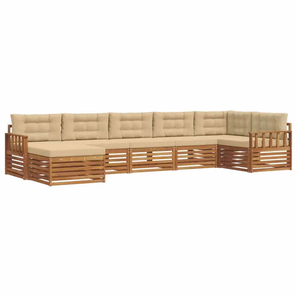 Set di divani da esterno vidaXL in legno di acacia con cuscini, 7 pezzi, Beige e Marrone – 2