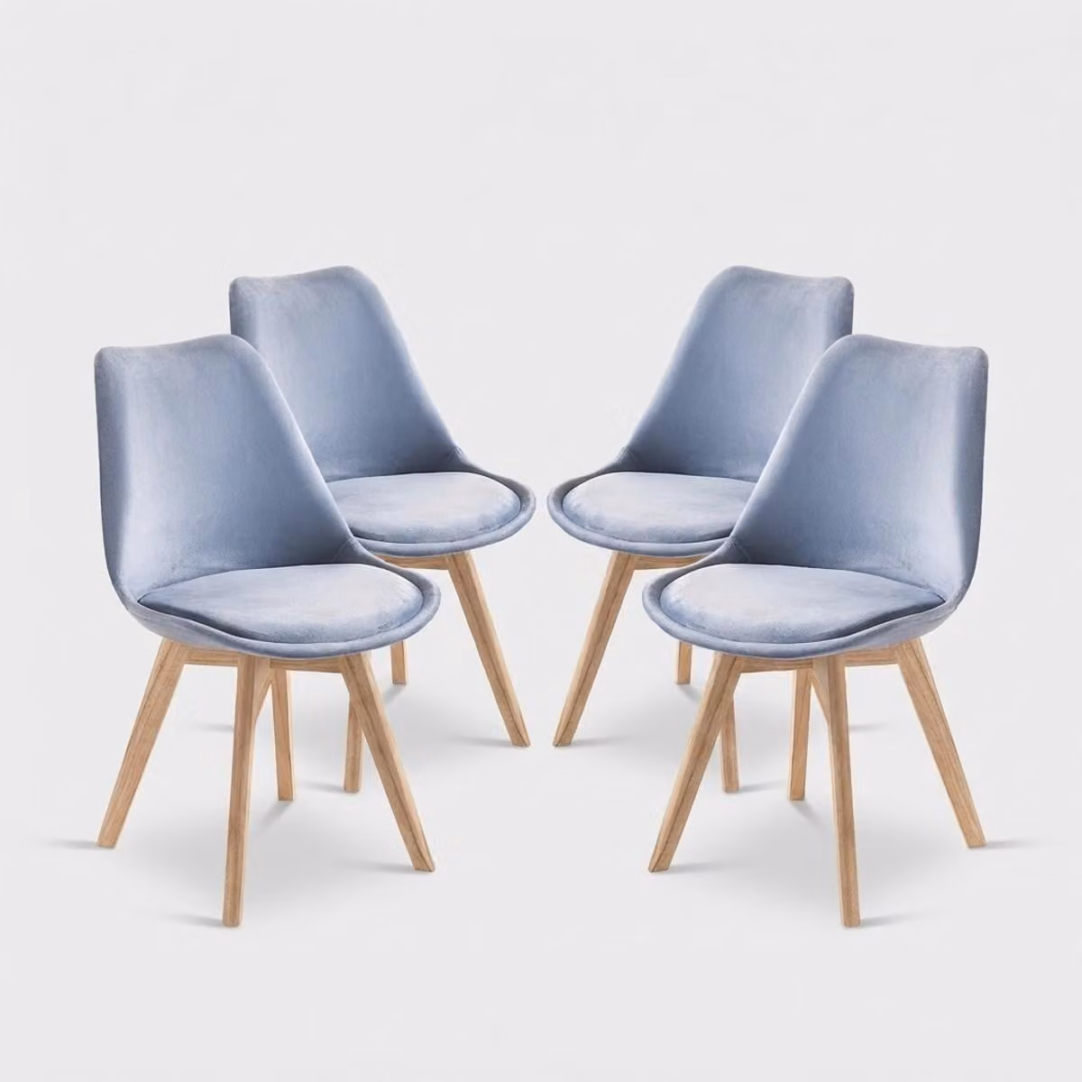 Set di 4 sedie da soggiorno e da cucina in velluto in stile scandinavo Smart Soft - Azzurro