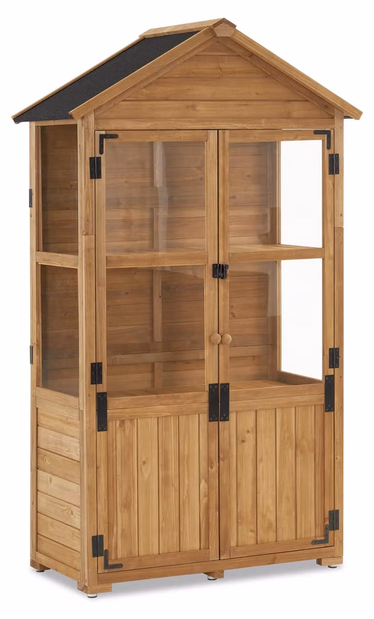 Armadietto da giardino in legno - 100 x 53 x 178 cm - Colore naturale - Resistente all'acqua - Design moderno