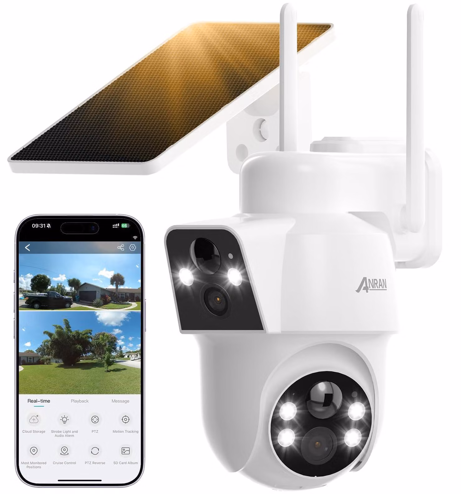 Telecamera di sicurezza esterna - 2MP, doppia lente - Funzione di rotazione a 180° e 360° - Wi-Fi wireless - Visione notturna a colori