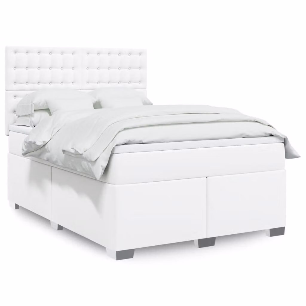 vidaXL Giroletto a Molle con Materasso Bianco in Similpelle, L/P/H: 140 x 190 cm