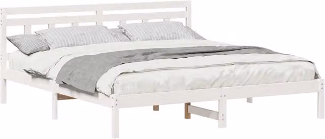 Letto matrimoniale | Letto per adulti | Struttura del letto con testiera Bianco Legno di pino massello