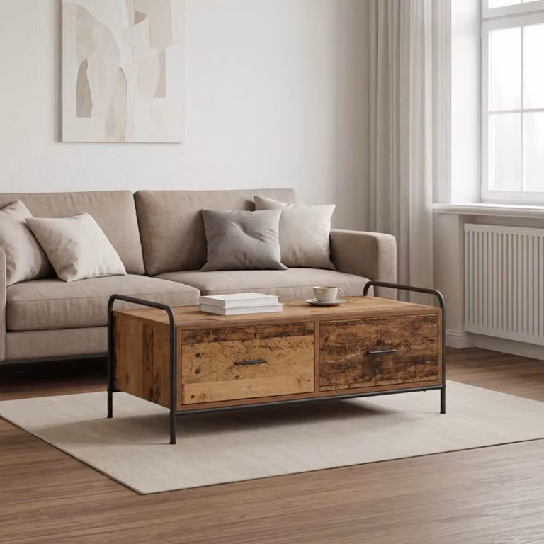 Tavolino da salotto moderno vidaXL in legno e metallo marrone L: 99,5 cm, P: 49 cm, H: 41 cm