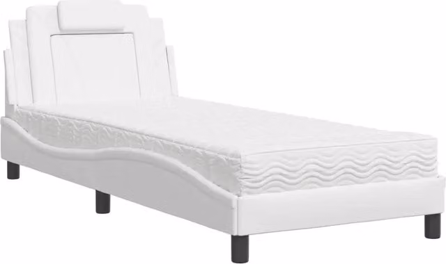 Letto singolo Viana con materasso in similpelle bianco, dimensioni 90x200 cm