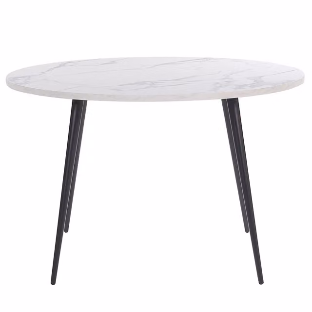 Tavolo da Pranzo Rotondo Beliani con Piano Effetto Marmo Bianco e Gambe in Metallo Nero, Stile Moderno, Diametro: 120 cm, Altezza: 76 cm