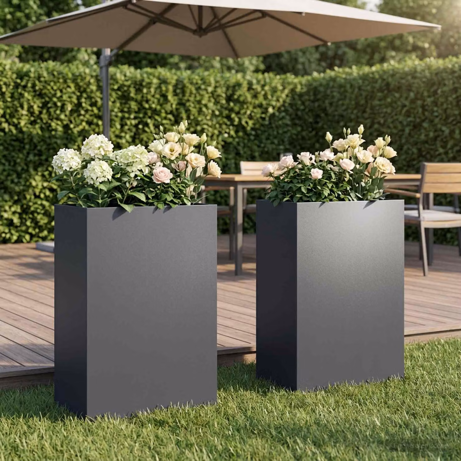 Set di 2 vasi da giardino vidaXL in metallo colore antracite L: 50 cm, P: 30 cm, H: 75 cm
