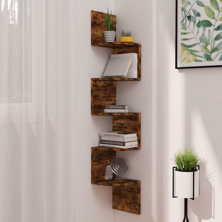 Scaffale Angolare da Muro vidaXL in Legno Rovere Fumo, Design Moderno per Soggiorno, L/P/H: 19 x 19 x 123 cm