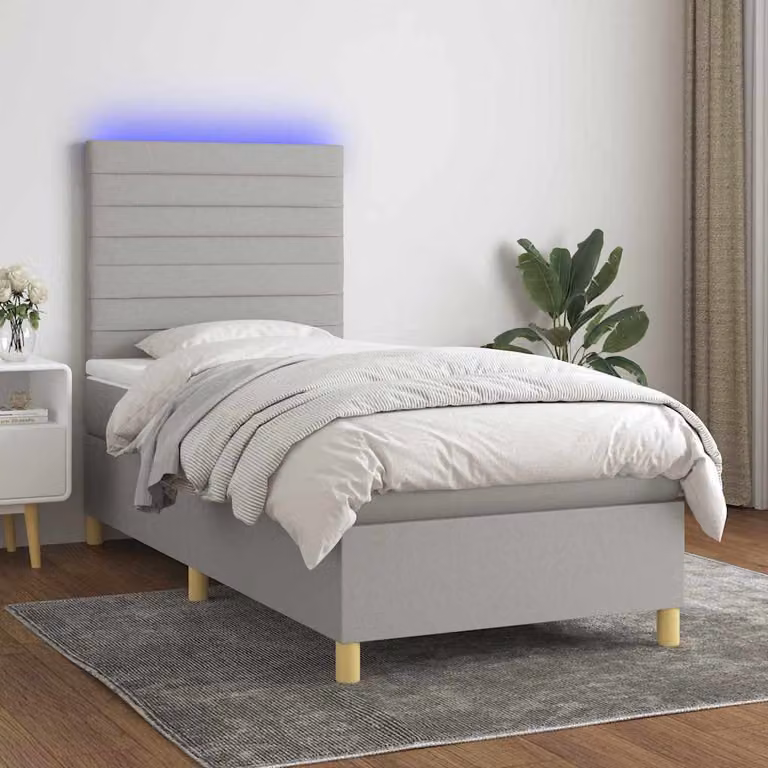 Letto Ibrido con Materasso e Illuminazione LED vidaXL, Grigio Chiaro e Bianco, L/P/H: 203 x 90 x 128 cm