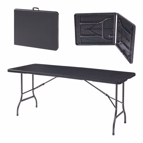 Tavolo da campeggio pieghevole 180 x 75 x 72 cm effetto rattan nero 03_0011001