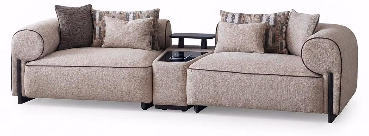 Beiges Modernes 3-Sitzer Sofa mit Ladefunktion Wohnzimmer Couch