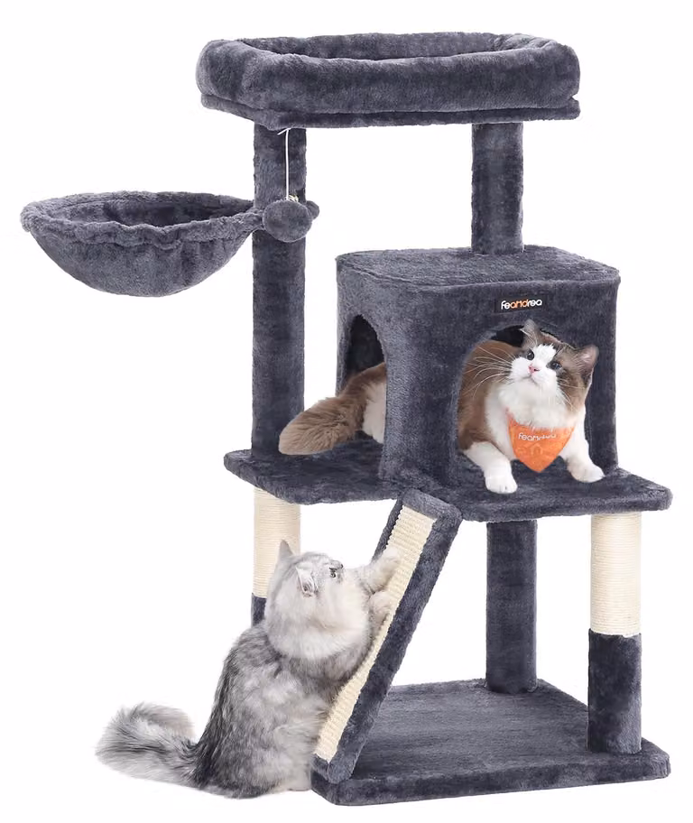 Albero per gatti Feandrea PCT51G - Ampia casetta per gatti con pallina in peluche - Struttura per grattare 2-in-1