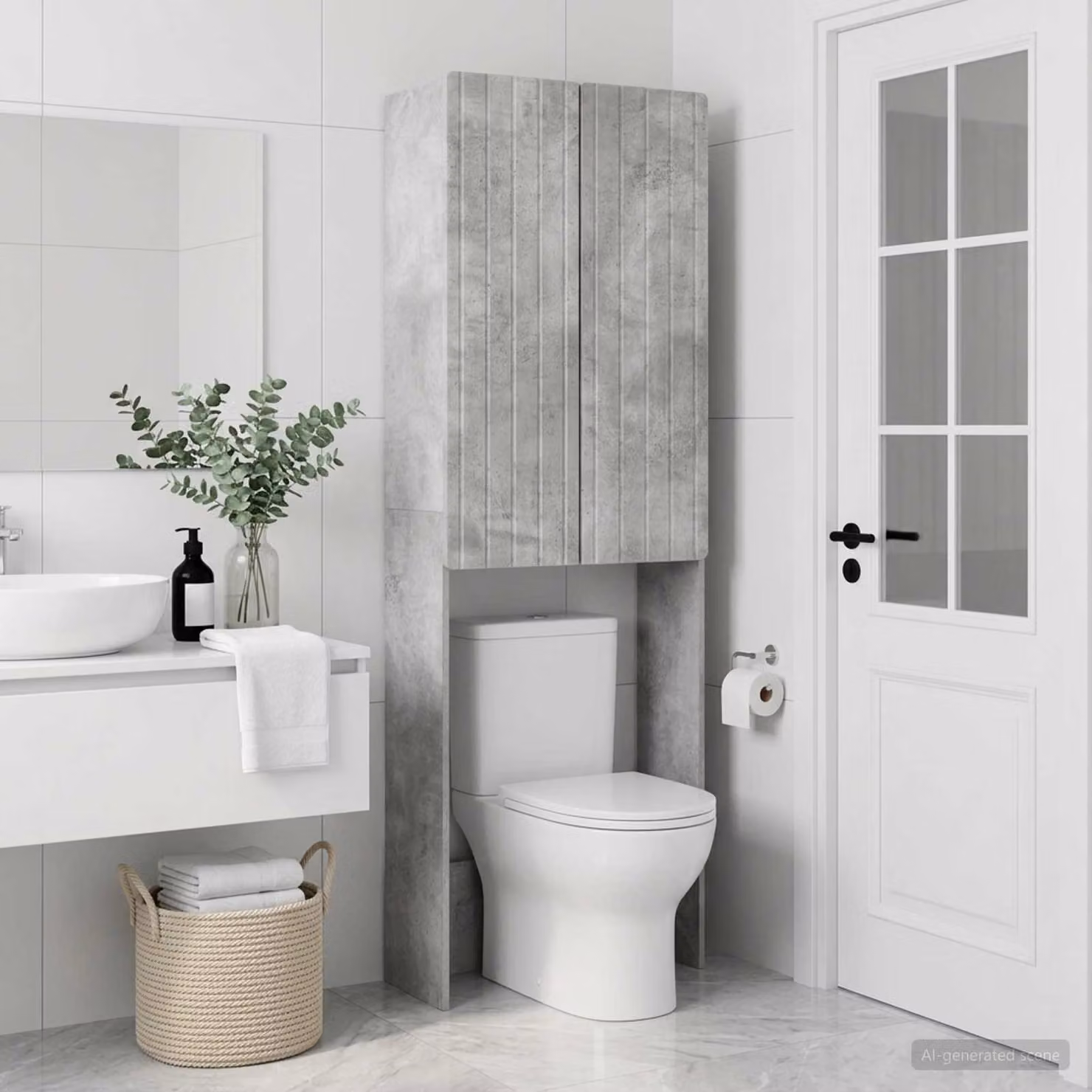 Mobiletto da bagno moderno vidaXL ZWOLLE Grigio Cemento, L/P/H: 66 x 25,5 x 190 cm