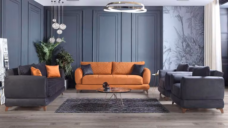 Sofagarnitur 3+2+1+1 Holz Wohnzimmer Luxus Sofa Modern Stoff Komplett