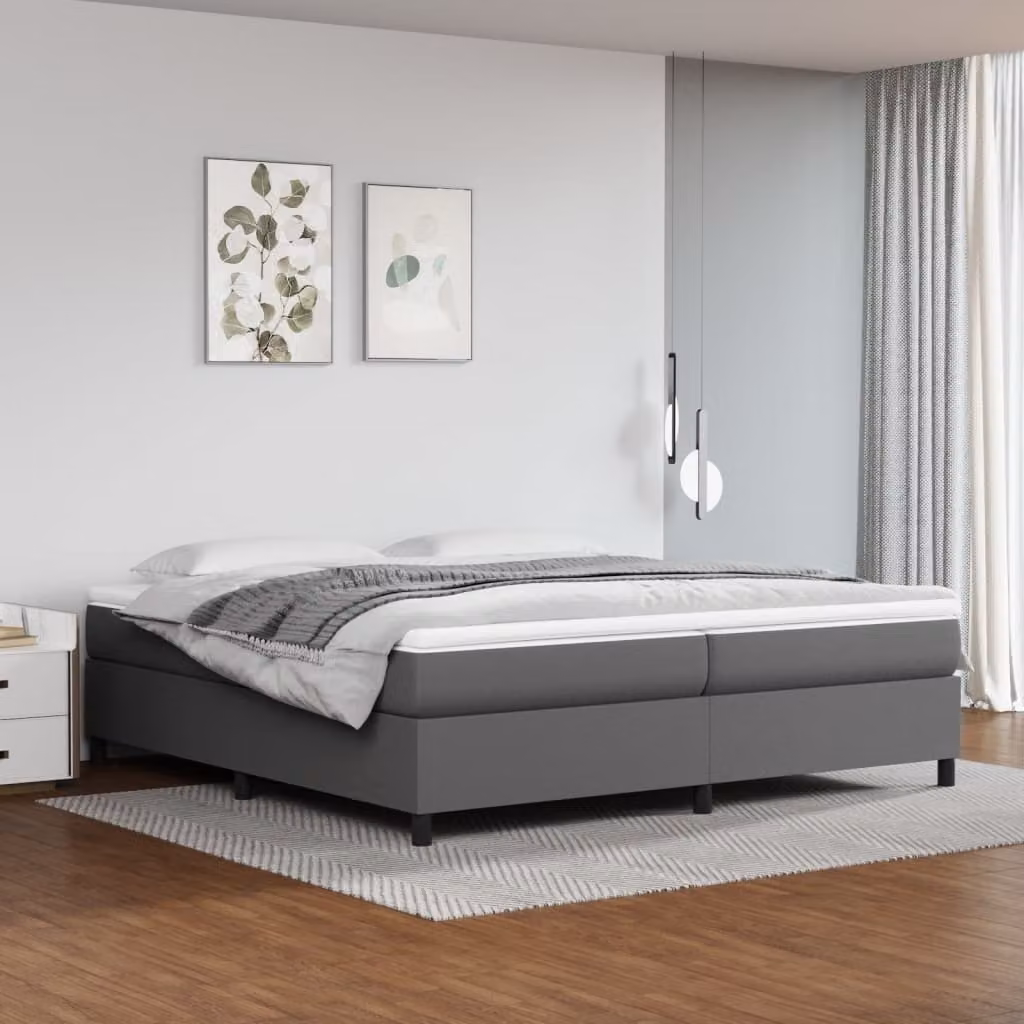 The Living Store Letto a molle con materasso grigio 200x200 cm in Pelle finta