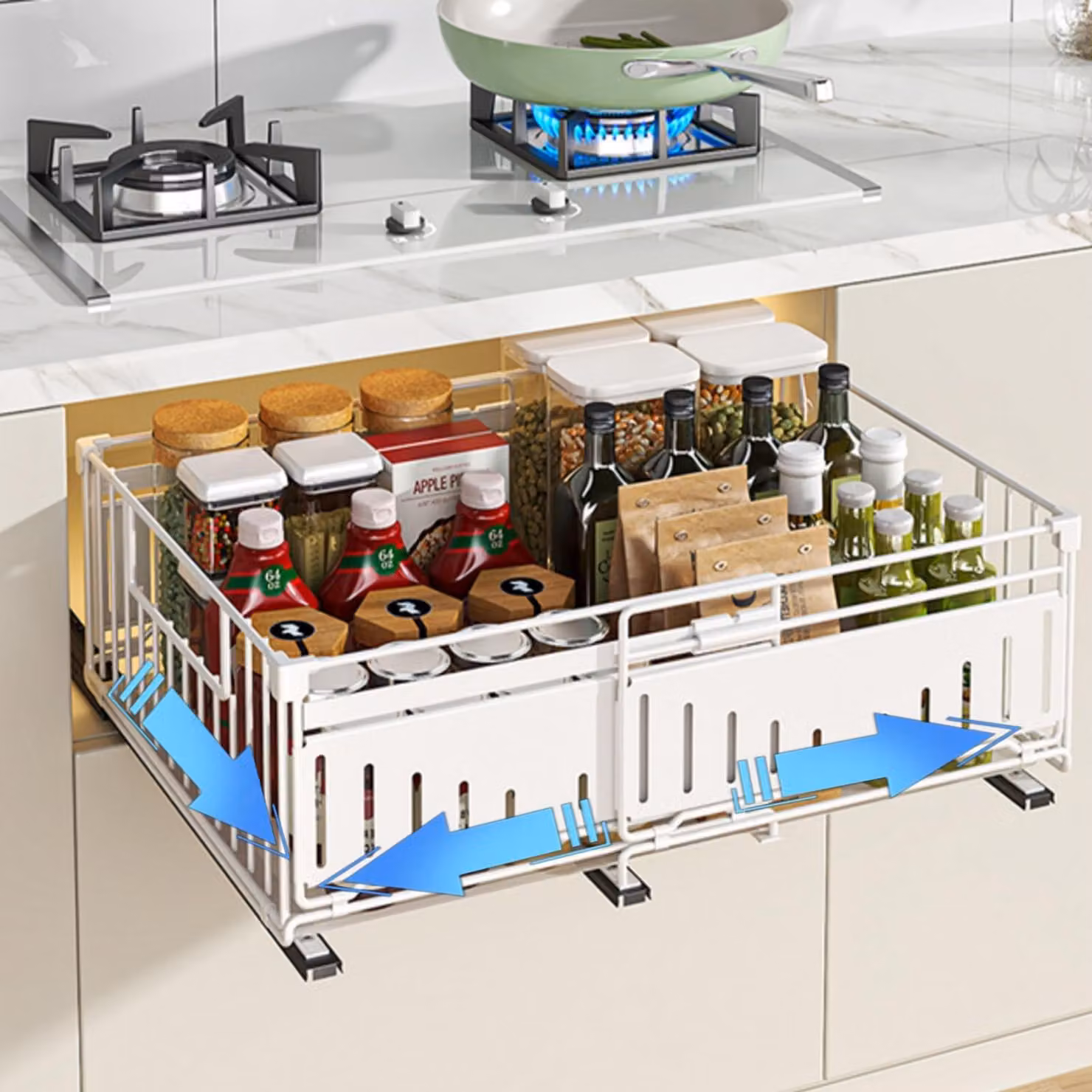 Omgoods - Organizzatore da cucina estensibile, con larghezza regolabile e senza necessità di foratura