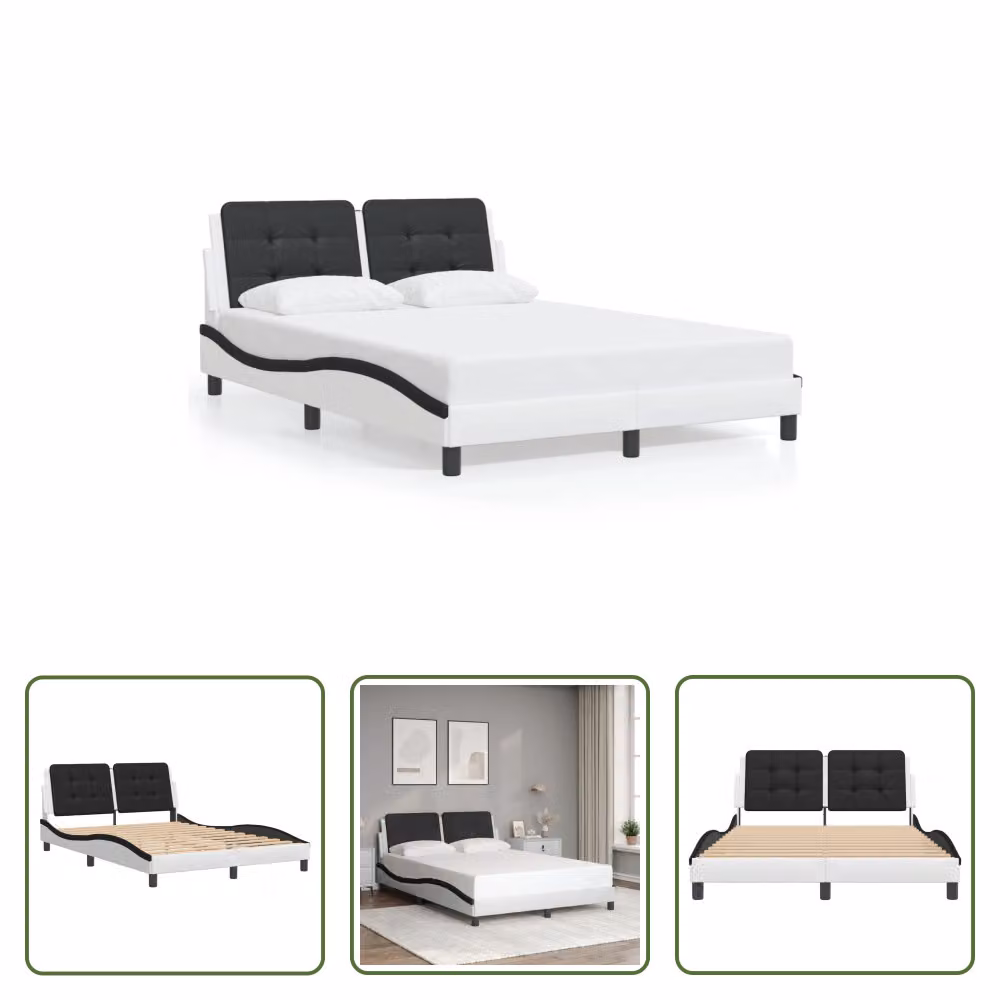 The Living Store Struttura letto con testiera bianca e nera 140x190 cm in ecopelle