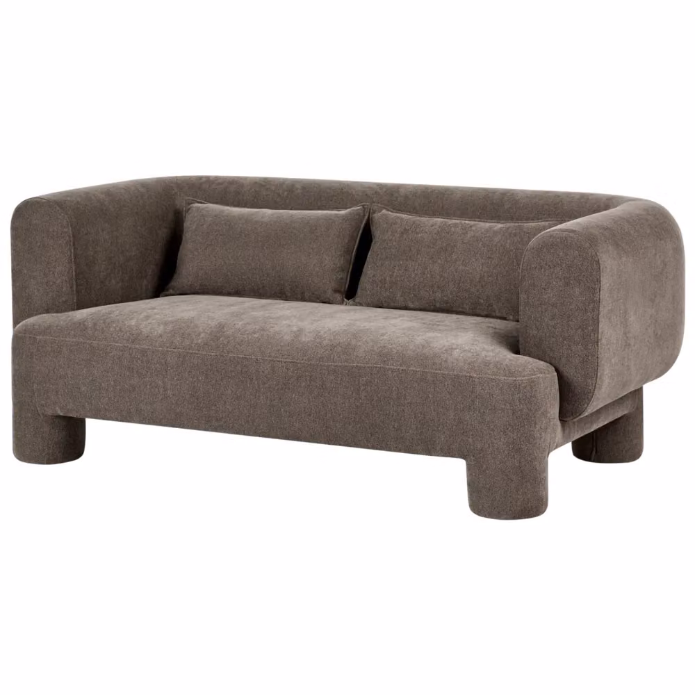 Divano a 3 posti BELIANI in tessuto marrone con cuscini inclusi e coperture rimovibili, stile retro L 180 x P 73 x H 76 cm – 2