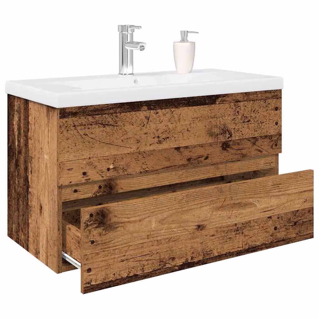 Mobile da bagno sospeso vidaXL moderno in legno e MDF con lavabo integrato, bianco e marrone, L: 80 cm, P: 38,5 cm, H: 45 cm