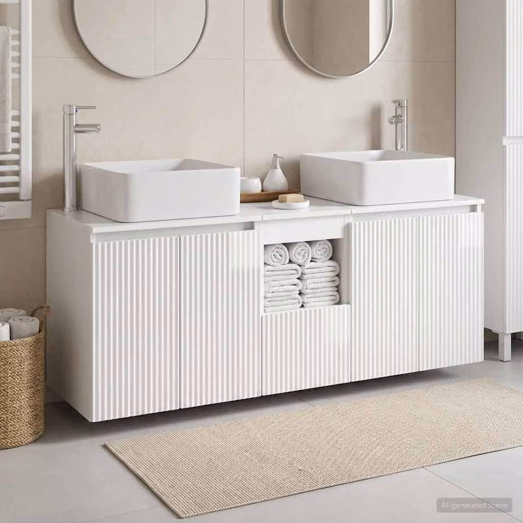 Set di 3 armadi da bagno moderni vidaXL in bianco lucido, L/P/H: 49,5 x 41 x 63 cm