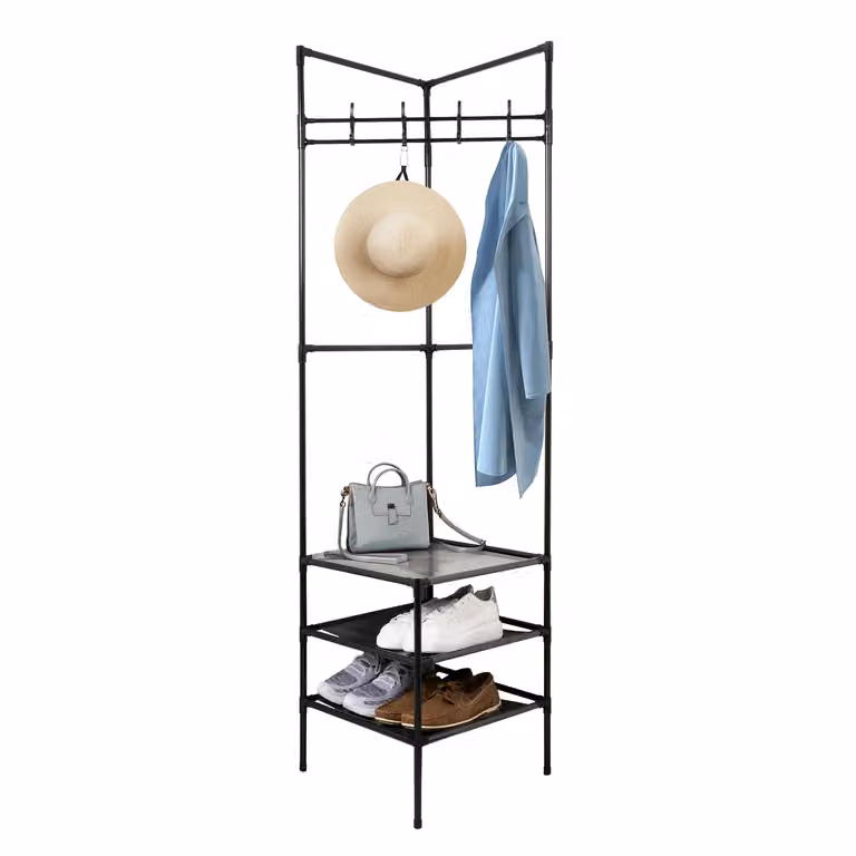 Vestiamo Casa Appendiabiti Multiuso Moderno con 3 Ripiani Nero H 170 x L 42 x P 42 cm