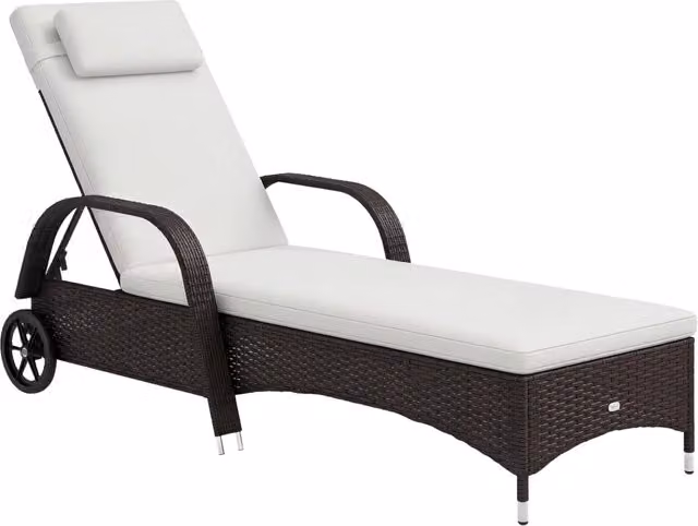 Lettino da giardino con cuscino ¨C Xylo ¨C polyrattan marrone e crema, schienale regolabile, 200x73x103 cm