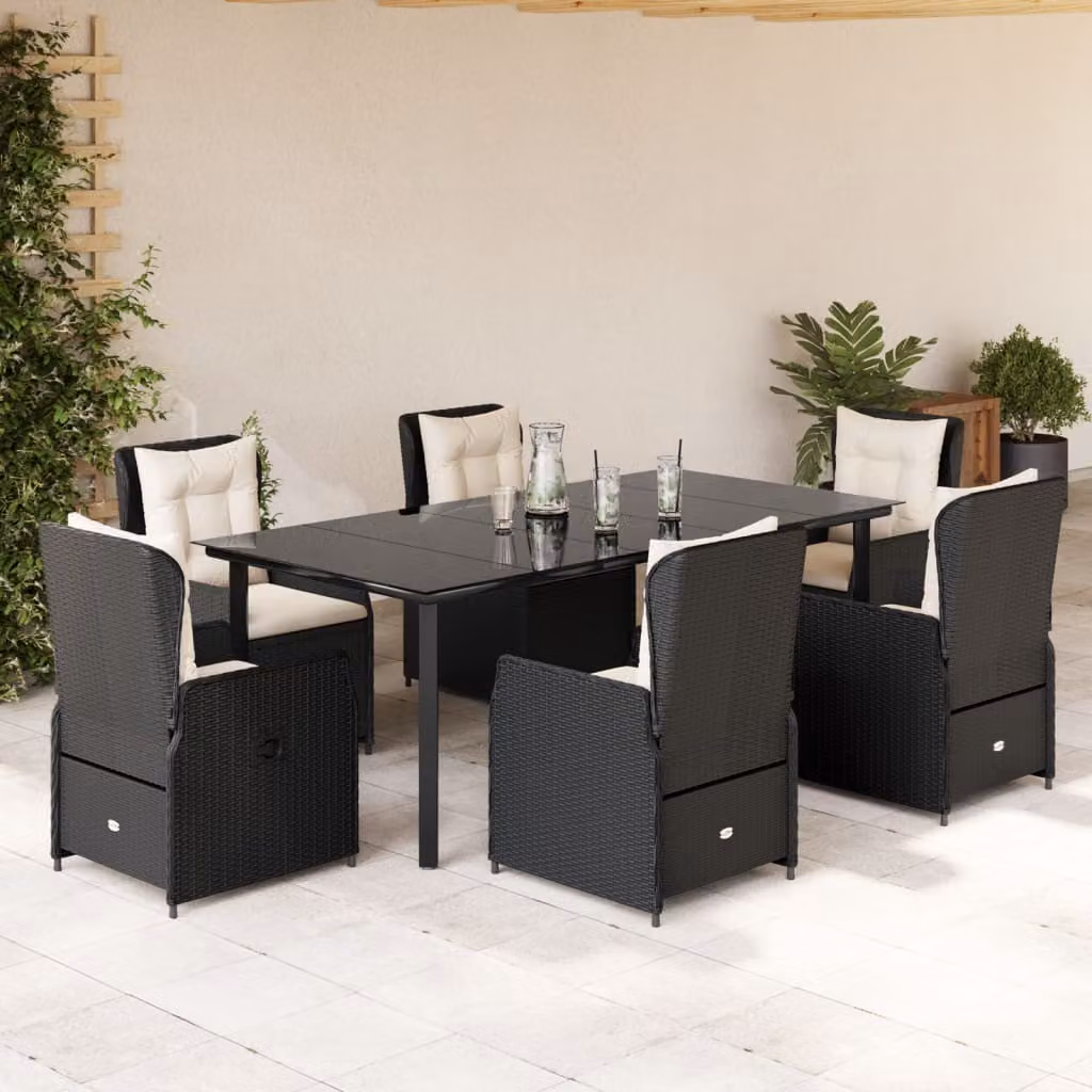 Maison Exclusive - Set da Pranzo da Giardino 7 pz Nero con Cuscini in Polyrattan