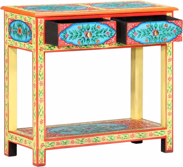 Tavolo Consolle | Tavolo d'Ingresso Dipinto a Mano 80x35x75 cm in Legno di Mango