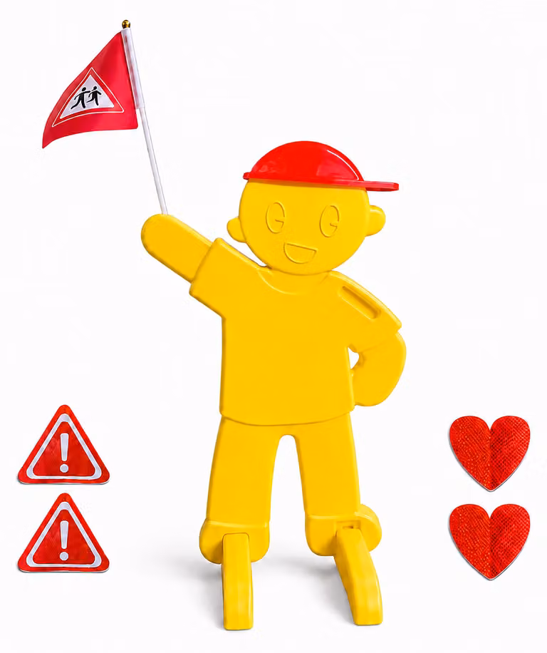Relaxdays, figura di avvertimento per bambini, con bandiera, segnaletica di sicurezza, da posizionare sulla strada, dimensioni: 84x52x46 cm, cartello di avvertimento riflettente, giallo