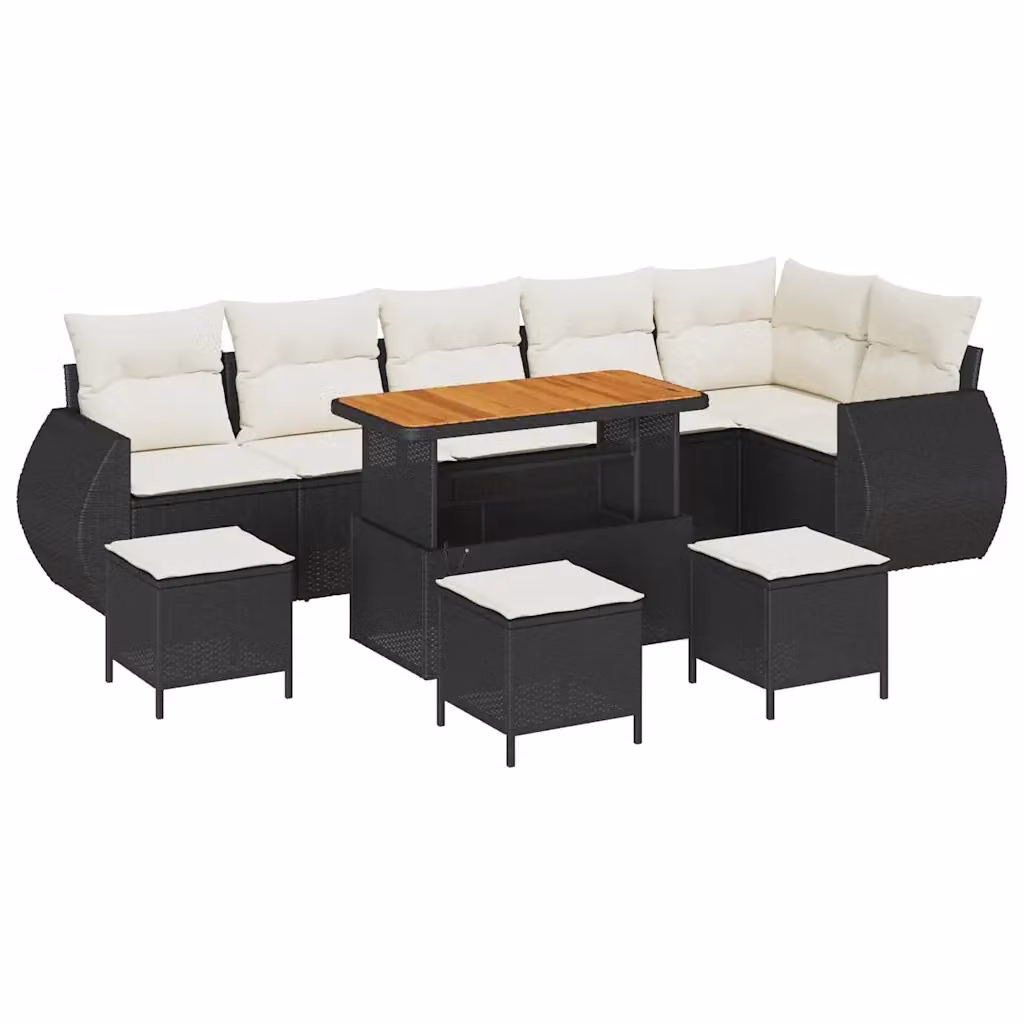 Set Divano da Giardino vidaXL in Polyrattan Nero con Cuscini e Tavolino da 10 Pezzi – 2